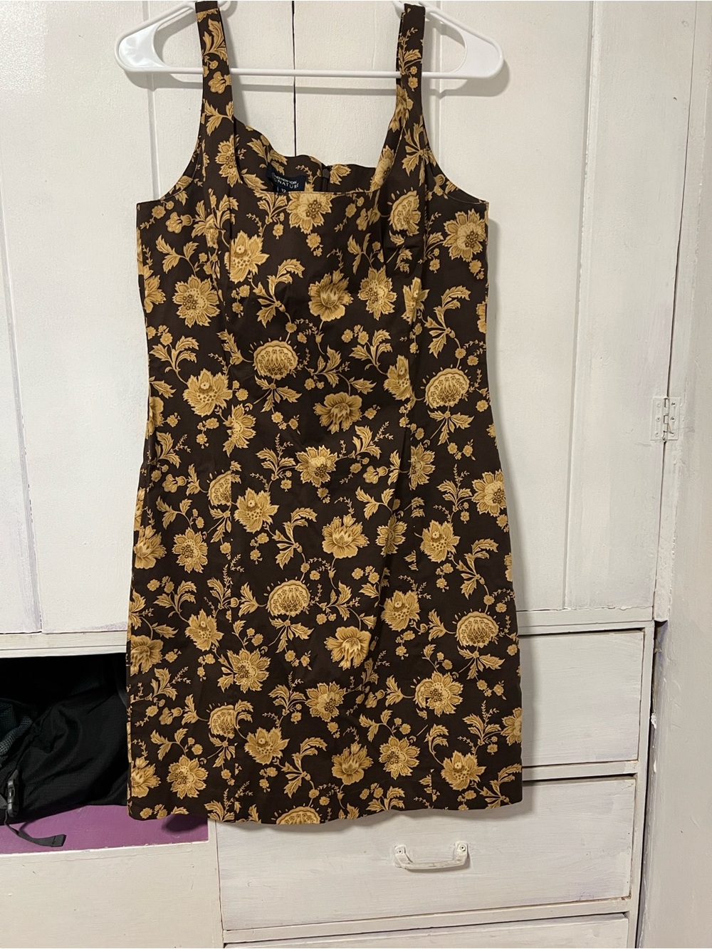 Jones New York Brown Mini Dress with Yellow Floral Print